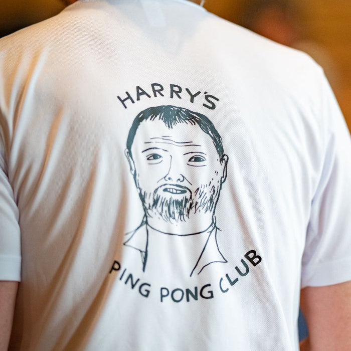 Harry's Ping Pong Club - BTTC x David Shrigley t-shirt. Synthetic tech fabric.