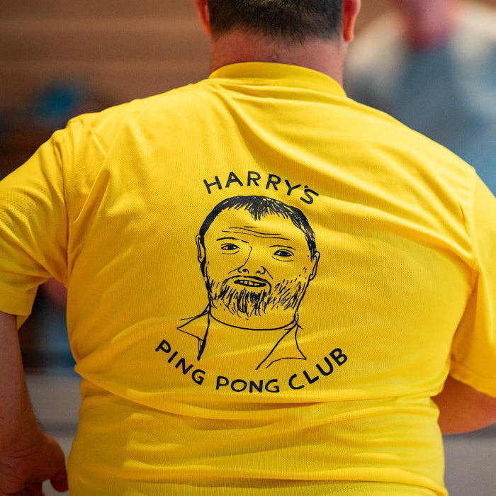 Harry's Ping Pong Club - BTTC x David Shrigley t-shirt. Synthetic tech fabric.