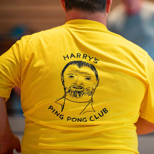 Harry's Ping Pong Club - BTTC x David Shrigley t-shirt. Synthetic tech fabric.